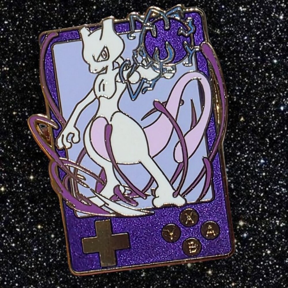 Mewtwo Game Boy Enamel Pin – Psychic-Type Power in Retro Purple Style